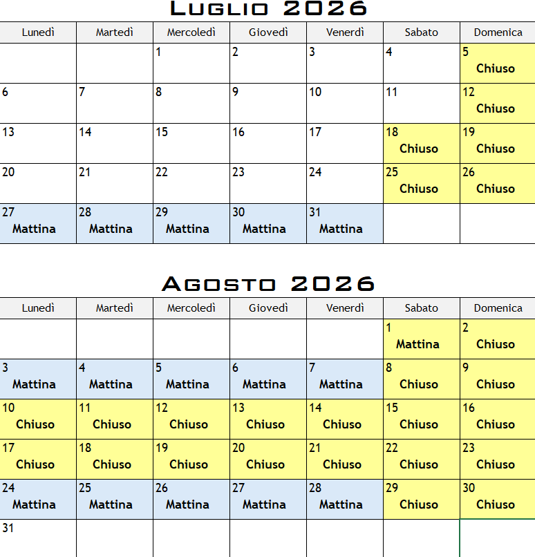 Orario Estivo 2026